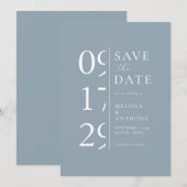Minimalistisch Dusty Blue Modern Wedding Save The Date (Vorne/Hinten)