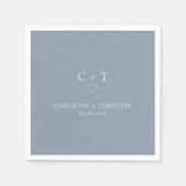 Minimalistisch Dusty Blue Monogram Initial Wedding Serviette (Vorderseite)