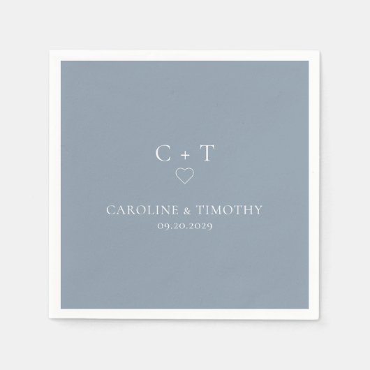 Minimalistisch Dusty Blue Monogram Initial Wedding Serviette (Vorderseite)