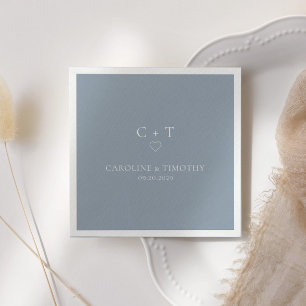Minimalistisch Dusty Blue Monogram Initial Wedding Serviette