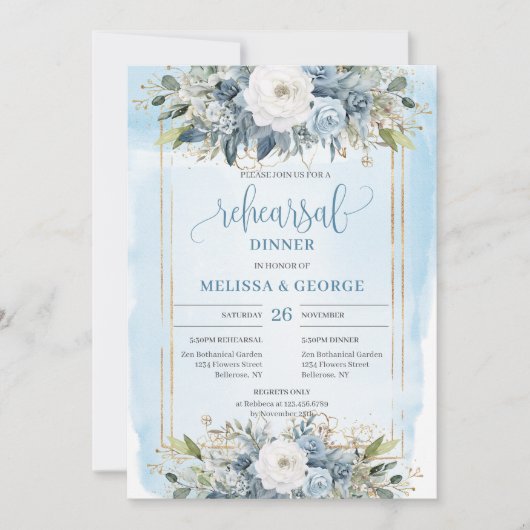 Minimalistisch Dusty Blue Peony Wedding Probe Card Einladung (Vorderseite)