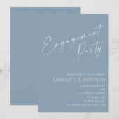 Minimalistisch Dusty Blue Script Engagement Party Einladung (Vorne/Hinten)