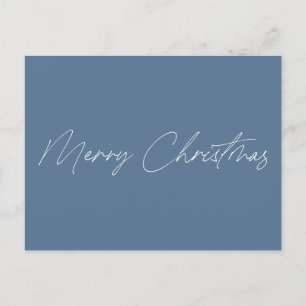 Minimalistisch Dusty Blue Script Name Frohe Weihna Postkarte