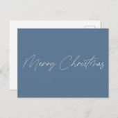 Minimalistisch Dusty Blue Script Name Frohe Weihna Postkarte (Vorne/Hinten)