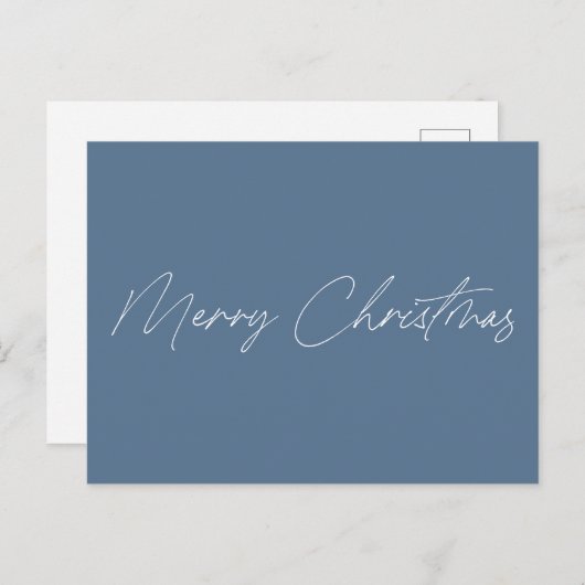 Minimalistisch Dusty Blue Script Name Frohe Weihna Postkarte (Vorne/Hinten)