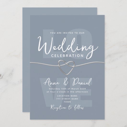 Minimalistisch Dusty Blue Silver Wedding Einladung (Vorne/Hinten)