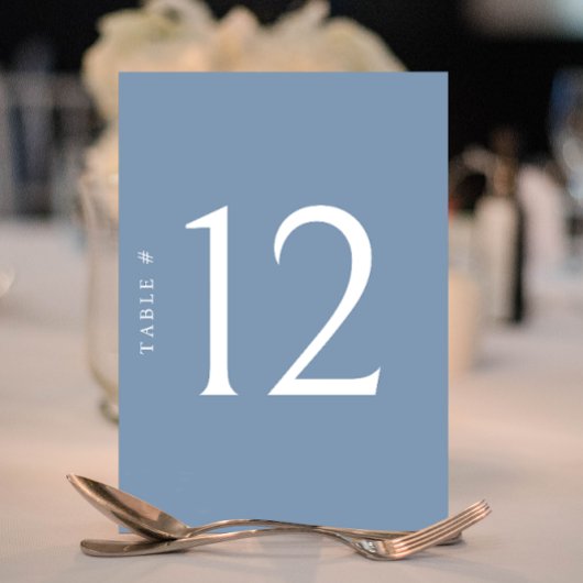 Minimalistisch Dusty Blue Tischnummer Wedding Card