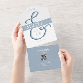 Minimalistisch Dusty Blue Wedding All In One Einladung