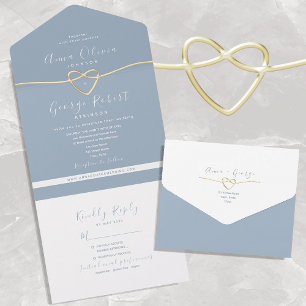 Minimalistisch Dusty Blue Wedding All In One Einladung