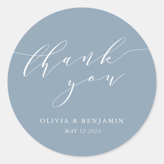 Minimalistisch Dusty Blue Wedding Couple Vielen Da Runder Aufkleber (Vorderseite)