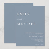 Minimalistisch Dusty Blue Wedding Einladung (Vorne/Hinten)