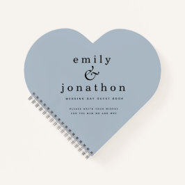 Minimalistisch Dusty Blue Wedding Heart Gästebuch Notizblock