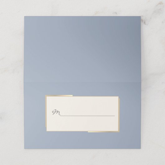 Minimalistisch Dusty Blue Wedding Reception Platzk Platzkarte (Außenseite Aufgefaltet)