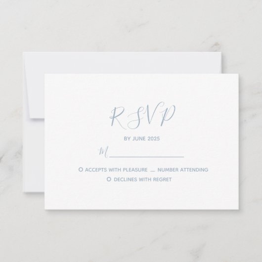 Minimalistisch Dusty Blue Wedding RSVP Karte (Vorderseite)