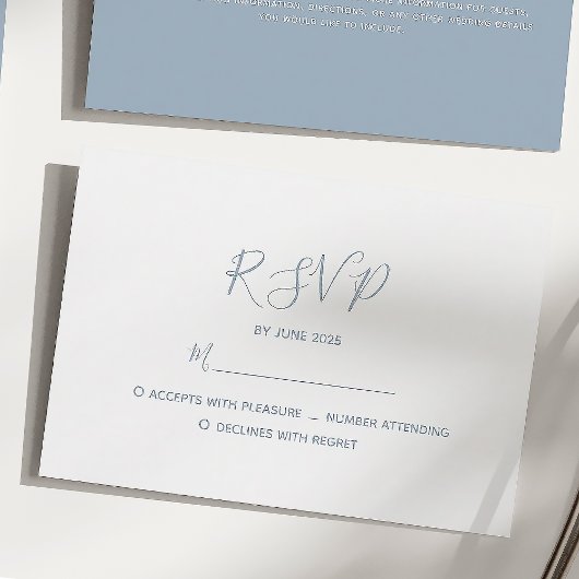 Minimalistisch Dusty Blue Wedding RSVP Karte
