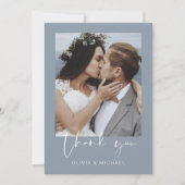Minimalistisch Dusty Blue Wedding Vielen Dank Foto Dankeskarte (Vorderseite)