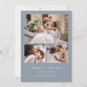 Minimalistisch Dusty Blue Wedding Vier Foto Einladung (Vorderseite)