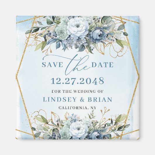 Minimalistisch Dusty Blue White Peony Save the Dat Magnet (Vorne)