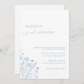 Minimalistisch Dusty Blue Wildblume Wedding Einladung (Vorne/Hinten)