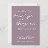 Minimalistisch Dusty Lila Script Wedding Foto Einladung (Vorderseite)