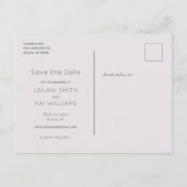 Minimalistisch Dusty Lilac Save the Date Postkarte (Rückseite)