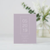 Minimalistisch Dusty Lilac Save the Date Postkarte (Stehend Vorderseite)