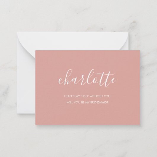 Minimalistisch Dusty Rose Bridesmaid Vorschlag Mitteilungskarte (Rückseite)