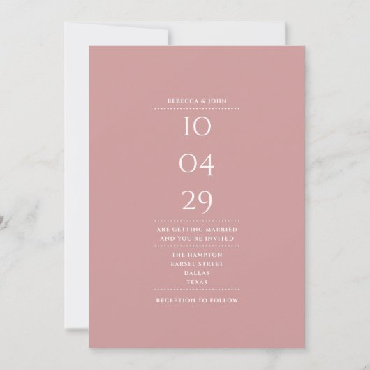 Minimalistisch Dusty Rose Foto Hochzeitstag Einladung (Vorderseite)