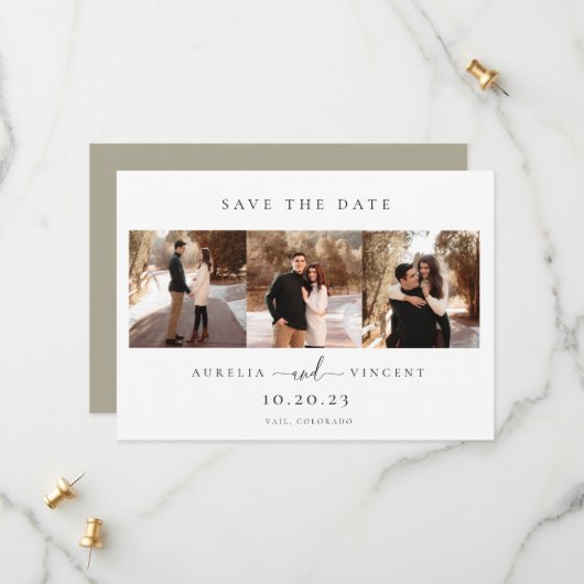 Minimalistisch Dusty Sage Wedding Foto Save the Da Date (Vorderseite/Rückseite Beispiel)