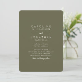 Minimalistisch Earth Tone Boho Olive Green Wedding Einladung