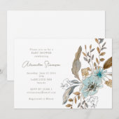 Minimalistisch Earthy Blue Botanical Baby Dusche Einladung (Vorne/Hinten)