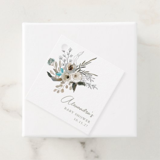 Minimalistisch Earthy Blue Botanical Baby Dusche Geschenkanhänger (Beispiel)