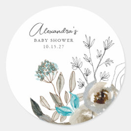 Minimalistisch Earthy Blue Botanical Baby Dusche Runder Aufkleber
