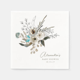 Minimalistisch Earthy Blue Botanical Baby Dusche Serviette