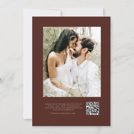 Minimalistisch Eggplant QR Code Foto Wedding Invit Einladung (Rückseite)