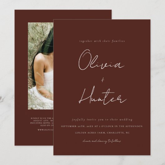 Minimalistisch Eggplant QR Code Foto Wedding Invit Einladung (Vorne/Hinten)