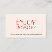 Minimalistisch Eggshell White Red Beauty Salon Rabattkarte (Vorderseite)