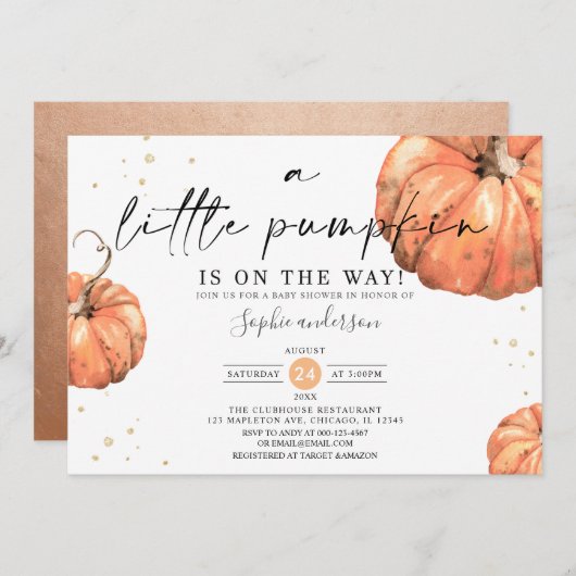 Minimalistisch eine kleine Pumpkin Fall Babydusche Einladung (Vorne/Hinten)