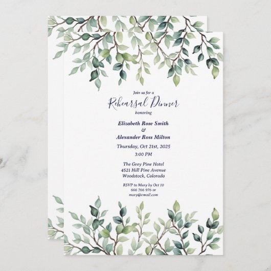 Minimalistisch Einfache Blätter Hochzeitsessen Pro Einladung (Vorne/Hinten)