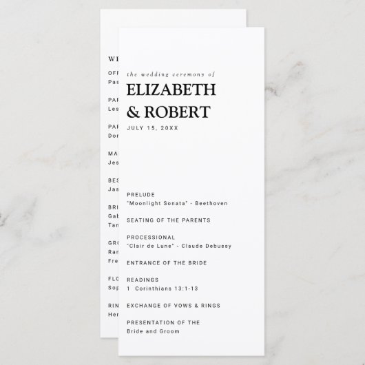Minimalistisch Einfache Hochzeitsfeier Programm (Vorne/Hinten)