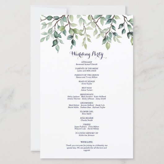 Minimalistisch Einfache Hübsche Blätter Hochzeitsp (Rückseite)