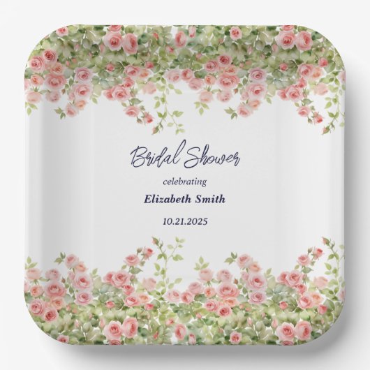 Minimalistisch Einfache Hübsche Rose Brautparty Pappteller (Vorderseite)