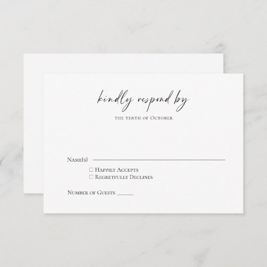 Minimalistisch Einfache Schwarz-weiße moderne Scri RSVP Karte (Vorne/Hinten)