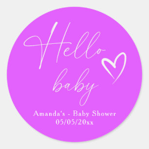 Minimalistisch Einfaches Lila Hallo Baby Runder Aufkleber