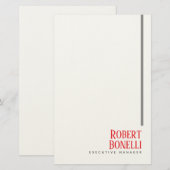 Minimalistisch einfaches Schwarz Rot & Weiß modern Briefpapier (Vorne/Hinten)