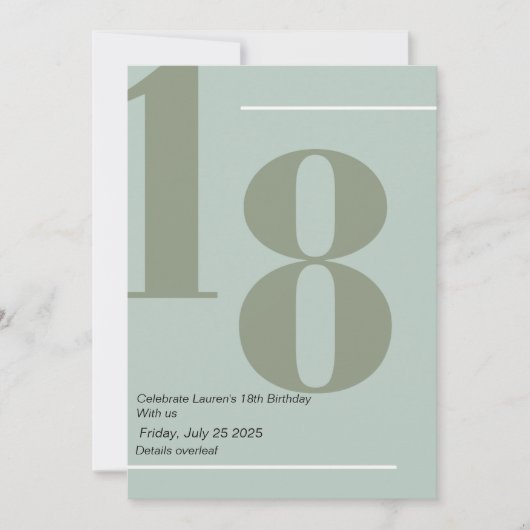 Minimalistisch, elegant 18. Einladung (Vorderseite)