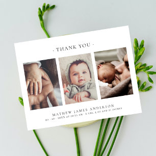 Minimalistisch Elegant 3 Fotos Danke Baby Postkarte