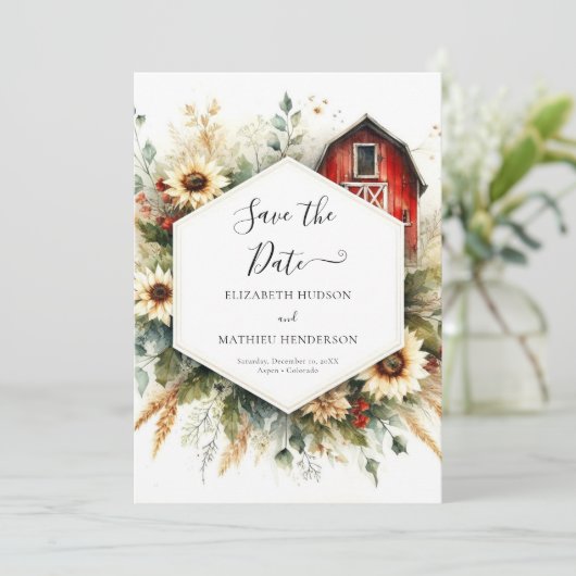 Minimalistisch Elegant Barnyard Wedding Save The Date (Stehend Vorderseite)