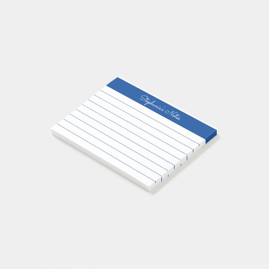 Minimalistisch Elegant Blue Lined Personalisiert Post-it Klebezettel (angewinkelt)