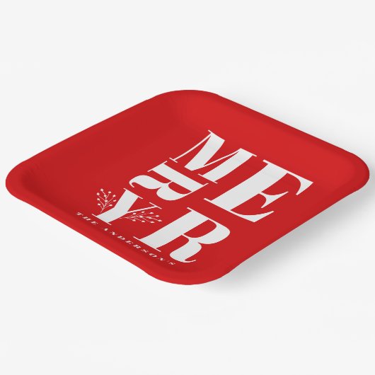 Minimalistisch Elegant Bright Red Frohe Weihnachte Pappteller (Gewinkelt)